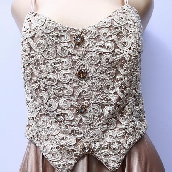VINTAGE Speed Fashion Embroidered Formal Vest Dress, Boho, Satin, Cream, Medium - Picture 4 of 13